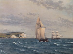 La parte sur de los Acantilados de Møn vistos desde el mar. de Christoffer Wilhelm Eckersberg