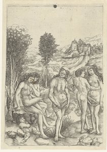 Anciana y dos parejas enamoradas en paisaje Alegoría de la envidia de Christoforo di Michele Robetta