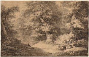 Un bosque de hayas con un viajero descansando, 1803 de Christoph Nathe