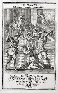 Eleazar acepta voluntariamente la pena de muerte, Macabeos 1695 de Christoph Weigel