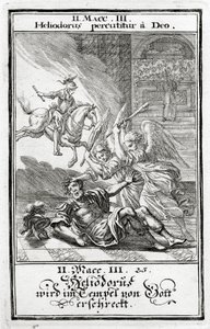 Dios asusta a Heliodoro en un templo, 2 Macabeos (3:21-28), 1695 de Christoph Weigel