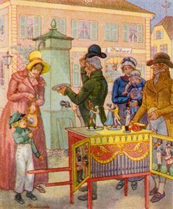 Leierkasten Mit Tanzpuppen / Barrel Organ with Dancing Puppets (litografía en color)
