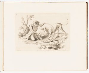 Placa 2, Le Corps de Chasse (El Cuerno de Caza), Singeries ou différentes actions de la vie humaine représentées par des singes (Payasadas de Monos o Diferentes Acciones de la Vida Humana Representadas por Monos) de Christophe Huet