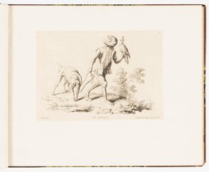 Placa 5, Le Faucon (El Halcón), Singeries ou différentes actions de la vie humaine représentées par des singes (Payasadas de monos o diferentes acciones de la vida humana representadas por monos) de Christophe Huet