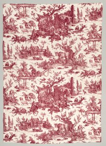 Tira de algodón impreso en placa de cobre con diseño Les plaisirs de la ferme, 1785-1790