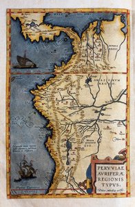 Mapa de Perú, de los registros de la expedición de Hernando de Soto en 1570 de Christophe Plantin