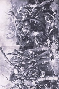 La batalla de Meanee, 17 de febrero de 1843: La lucha en los cañones, ilustración de British Battles on Land and Sea, 1915 de Christopher Clark
