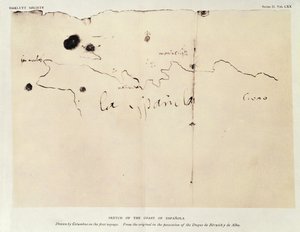 Boceto de la costa de Española, dibujado por Colón en el primer viaje, del original en posesión del Duque de Berwick y de Alba, 1492