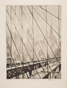 Mirando a través del puente de Brooklyn, pub. 1921 de Christopher Richard Wynne Nevinson
