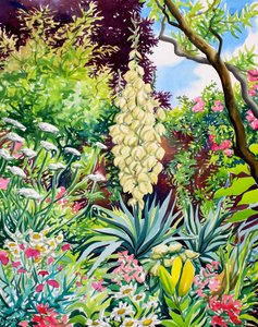 Jardín con yuca en flor