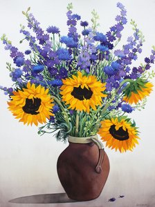 Flores de verano en jarra marrón de Christopher Ryland