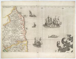 Northumbria, y noreste de Inglaterra, del mapa mural de Saxton de 1583 (grabado)