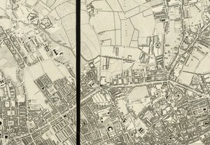 Detalle de la zona alrededor de Pentonville, del Mapa de Londres, a partir de una encuesta real realizada en los años 1824 de Christopher and John (fl.1821 40) Greenwood