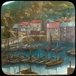 Barcos de pesca en el puerto, Polperro, Cornwall, finales del siglo XIX o principios del XX de Church Army Lantern Department