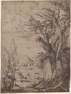 Paisaje con Árboles Retorcidos y Pescador de Circle of Jacques de Gheyn