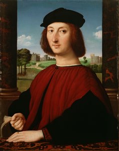 Retrato de un joven vestido de rojo de Circle of Raphael