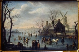 Patineurs (Patinadores sobre hielo). Pintura de Claes Molenaer (Klaes