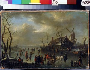 paisaje de invierno. Pintura de Claes Molenaer (Klaes Molenaer, hacia 1630-1676). Óleo sobre madera. Arte holandés, estilo barroco. Museo Estatal Arkhangelskoye Estate, Moscú de Claes  Molenaer