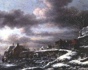 Paisaje invernal con figuras en un trineo tirado por caballos de Claes  Molenaer
