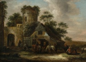 Figuras fuera de una posada junto a las murallas de la ciudad en verano de Claes (1630 76) Molenaer