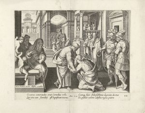 Cornelius se arrodilla ante Petrus Hechos de los Apóstoles (título de la serie) Acta Apostolorum (título de la serie) de Claes Jansz. Visscher (II) (attributed to workshop of)