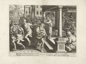 Pablo echa fuera los demonios en Éfeso Hechos de los Apóstoles (título de la serie) Acta Apostolorum (título de la serie) de Claes Jansz. Visscher (II) (workshop of)