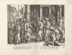 Pablo discute con el hechicero Elimas Hechos de los Apóstoles (título de la serie) Acta Apostolorum (título de la serie) de Claes Jansz. Visscher (II) (workshop of)