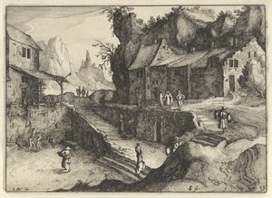 Pueblo de montaña con casas y escaleras
Paisajes holandeses (título de la serie)
Amaeniores Aliquot Regiunculae (título de la serie en el objeto)