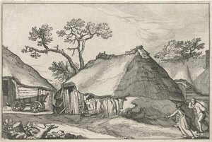 Granja y un carro en un patio. Paisajes con fincas (título de la serie) de Claes Jansz. Visscher (II)