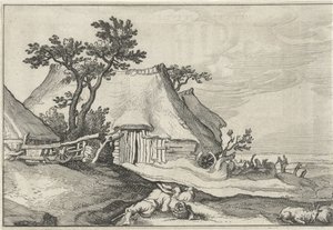 Granja y pastor con ovejas y cabras Paisajes con fincas (título de la serie) de Claes Jansz. Visscher (II)