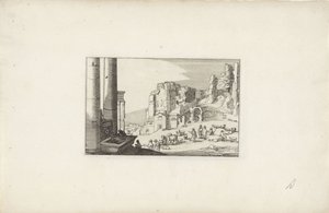 Paisaje de colinas con una fuente y pastores
Paisajes italianos con ruinas (título de la serie)
Variae antiquitates Romanae (título de la serie en el objeto) de Claes Jansz. Visscher (II)