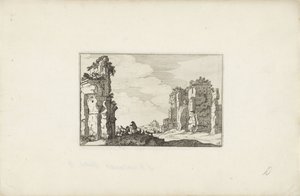 Dos pastores cerca de una ruina
Paisajes italianos con ruinas (título de la serie)
Variae antiquitates Romanae (título de la serie en el objeto) de Claes Jansz. Visscher (II)