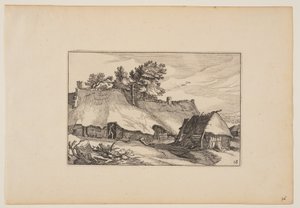 Una granja, hombre en la puerta, de Paisajes (Verscheyden aerdige Lanthuysen...) de Claes Jansz. Visscher