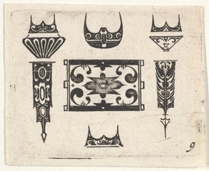 Grabado en negro con nueve motivos, ca. 1620