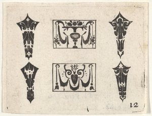 Impresión en Blackwork con Dos Paneles Horizontales y Cuatro Engastes, ca. 1620 de Claes Jansz Visscher