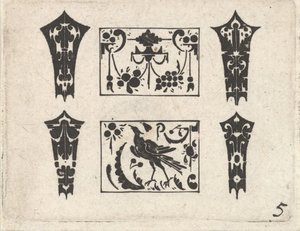 Impresión de Blackwork con un patrón simétrico de Schweifwerk, ca. 1620 de Claes Jansz Visscher
