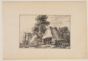 Granja con cobertizo para un carro, de Paisajes (Verscheyden aerdige Lanthuysen...) de Claes Jansz. Visscher