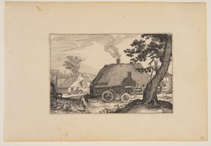 Granjas, chasis de un carro en el centro, de Paisajes (Verscheyden aerdige Lanthuysen...) de Claes Jansz. Visscher
