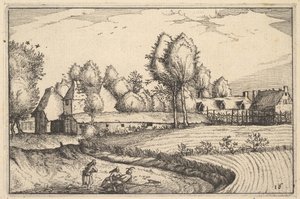 Camino a lo largo de un campo, placa 16 de Regiunculae et Villae Aliquot Ducatus Brabantiae, ca. 1610 de Claes Jansz Visscher