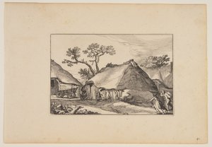 Dos graneros, carro a la izquierda, de Paisajes (Verscheyden aerdige Lanthuysen...) de Claes Jansz. Visscher