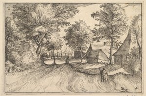 Camino del pueblo, placa 4 de Regiunculae et Villae Aliquot Ducatus Brabantiae de Claes Jansz Visscher