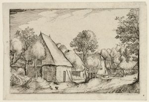 Un corral, lámina cinco según Cuadros de granjas, casas de campo y aldeas rústicas (Praediorum villarum et rusticarum casularum icones) de Claes Jansz. Visscher II