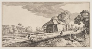 Cruce cerca de un molino de agua, de Paisajes (Playsante Lantschappen) de Claes Jansz. Visscher II