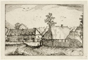 Grandes cobertizos, lámina 21 después de Cuadros de granjas, casas de campo y aldeas rústicas (Praediorum villarum et rusticarum casularum icones) de Claes Jansz. Visscher II