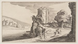 Torre redonda sobre un río, de Paisajes (Playsante Lantschappen) de Claes Jansz. Visscher II