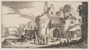 Puerta de la ciudad, de Paisajes (Playsante Lantschappen) de Claes Jansz. Visscher II