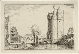 Puerta de la ciudad, lámina dos después de Cuadros de granjas, casas de campo y aldeas rústicas (Praediorum villarum et rusticarum casularum icones) de Claes Jansz. Visscher II