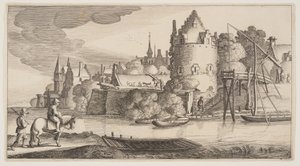 Ciudad situada junto a un río, de Paisajes (Playsante Lantschappen) de Claes Jansz. Visscher II