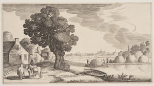 Transporte de heno en un río, de Paisajes (Playsante Lantschappen)