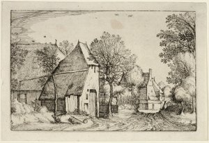 Village Road, lámina tres después de Cuadros de granjas, casas de campo y aldeas rústicas (Praediorum villarum et rusticarum casularum icones) de Claes Jansz. Visscher II